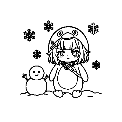 咕咕嘎嘎 (Gugugaga) 线稿 · 下雪天 可打印涂色线稿高清无水印素材 免费下载