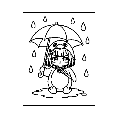 咕咕嘎嘎 (Gugugaga) 线稿 · 下雨天 可打印涂色线稿高清无水印素材 免费下载